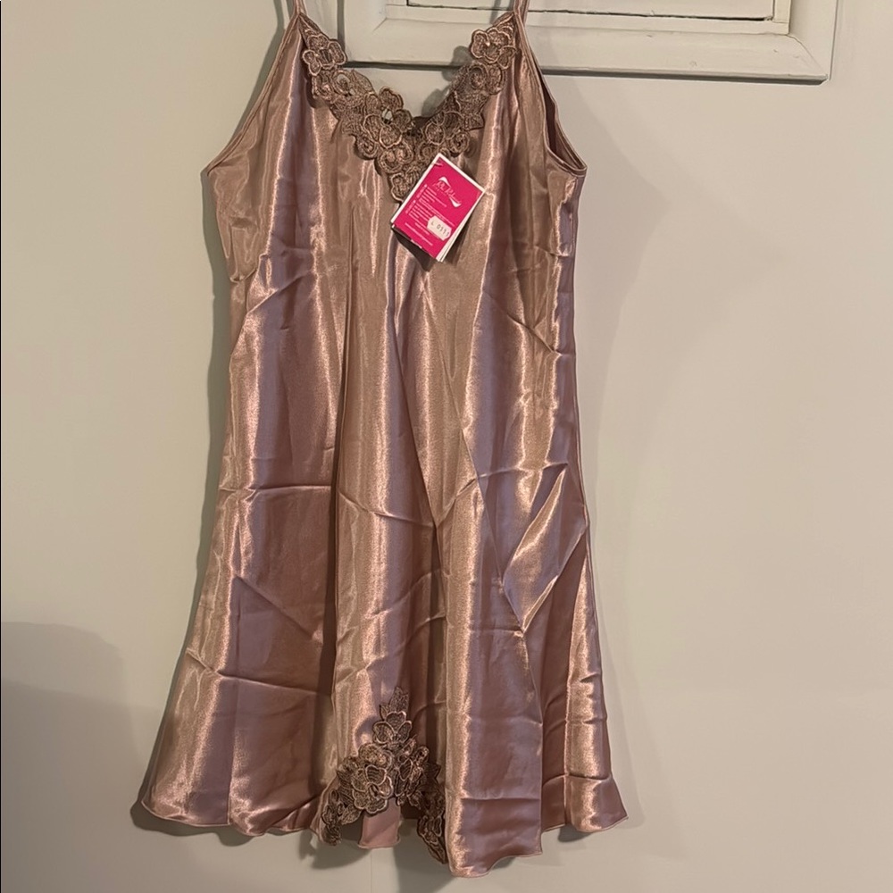 Tan Chemise with Lace Trim
